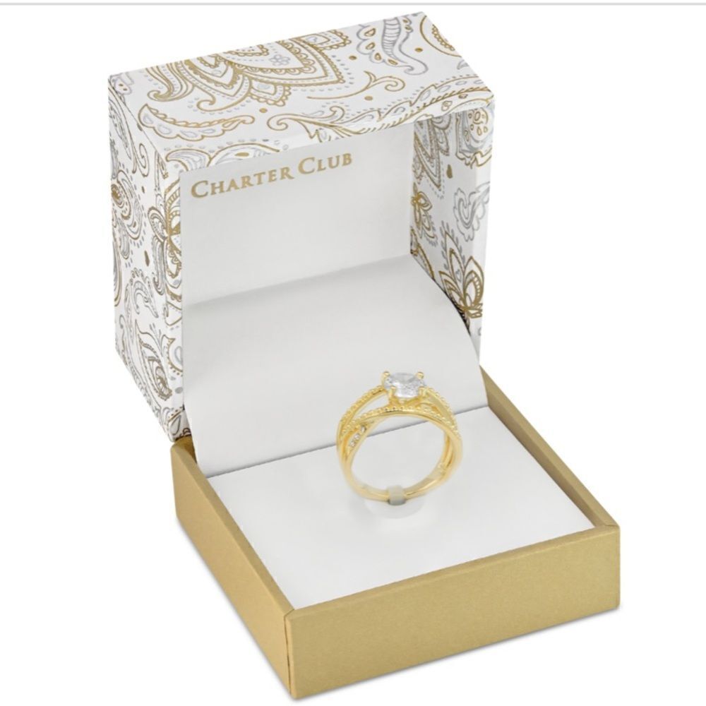NWT Charter Club Gold-Tone Cubic Zirconia Overlap Open Ring size 9